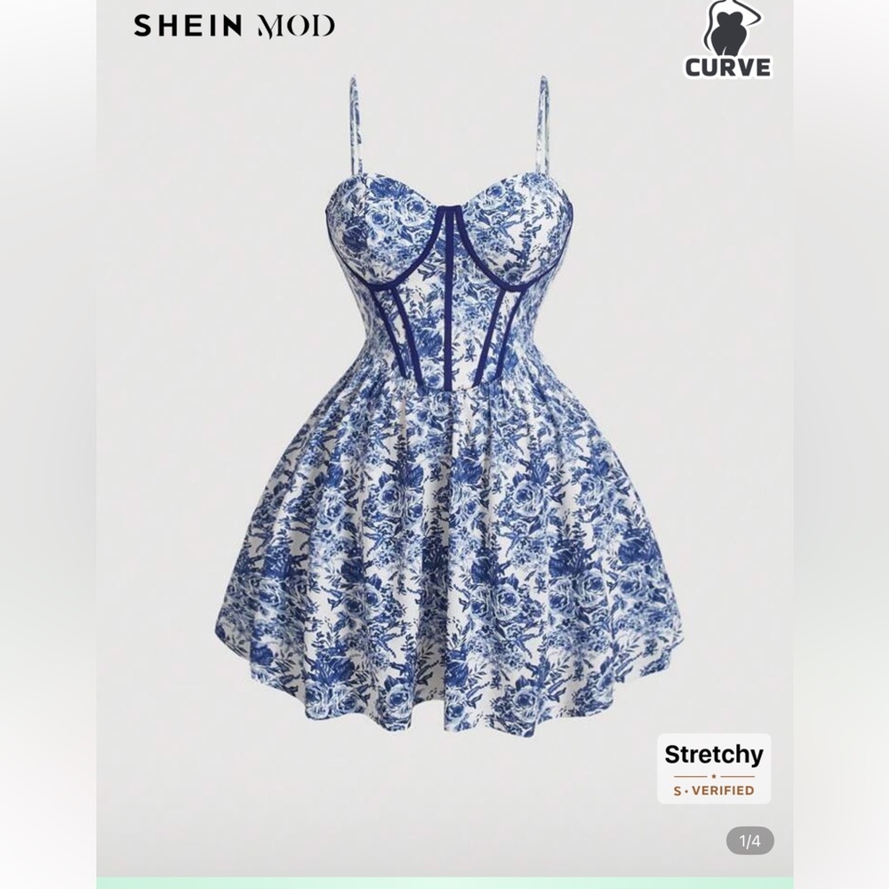 Floral Blue and White Dress